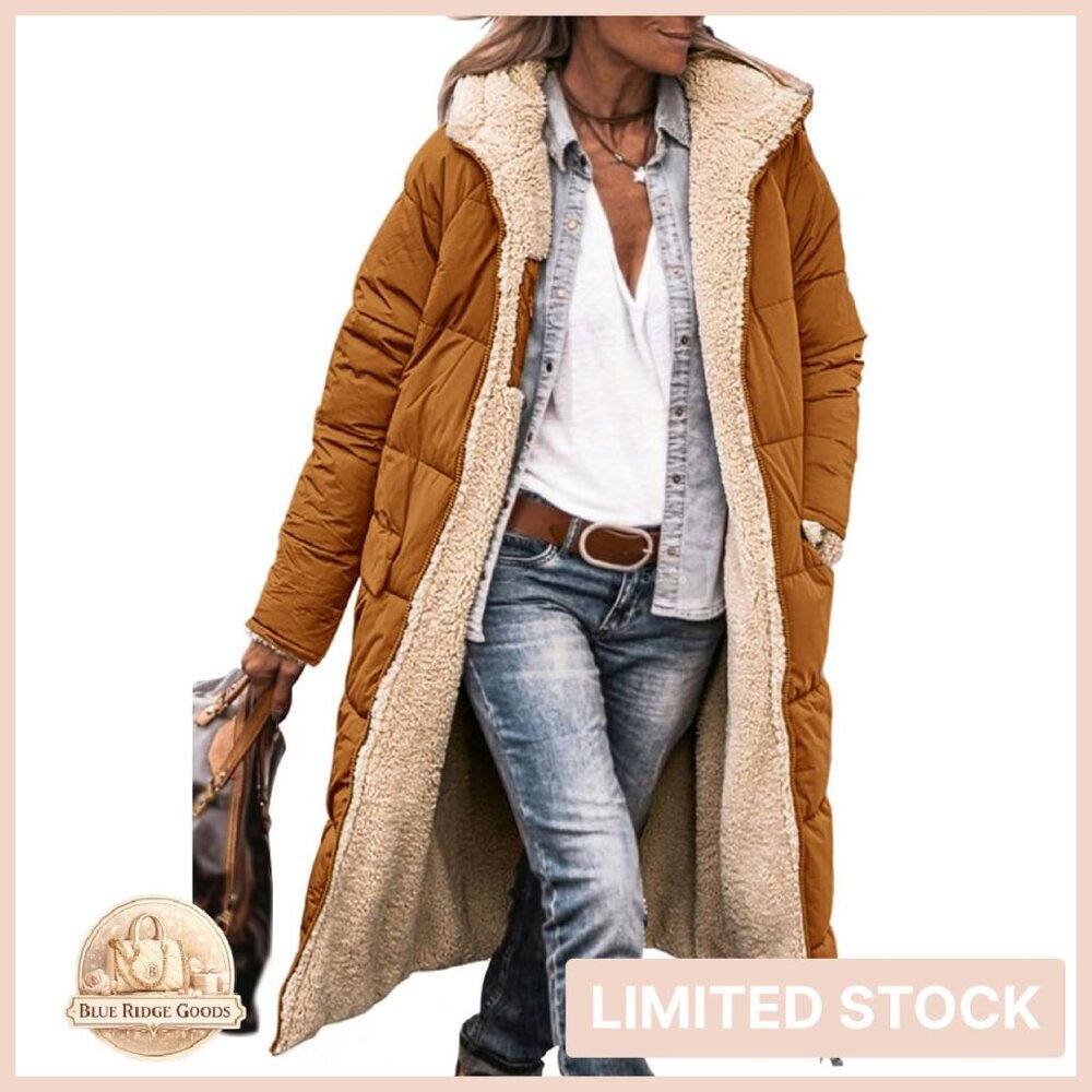 Oversized Shearling Fleece Long Coat Chic Winter Jacket Reversible Hooded